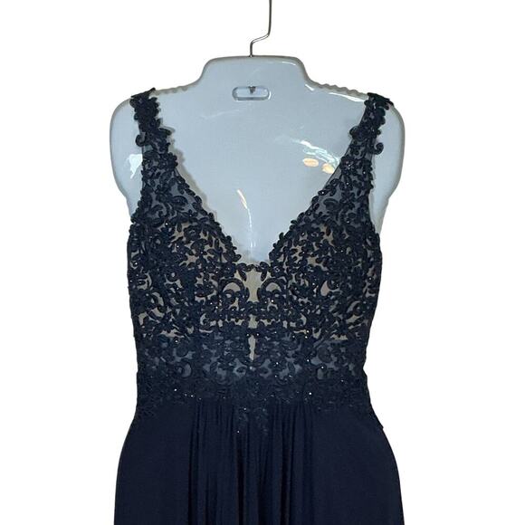 Faviana 8000 Rhinestones Lace Appliqued Long Mesh Deep V-Neck Dress Women 6 NWT - Picture 8 of 14